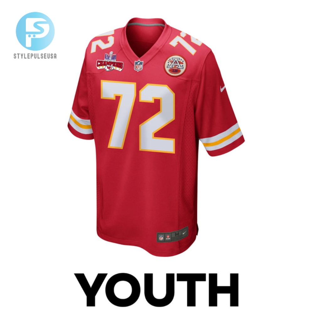 Chukwuebuka Godrick 72 Kansas City Chiefs Super Bowl Lviii Champions 4 Stars Patch Game Youth Jersey  Red 