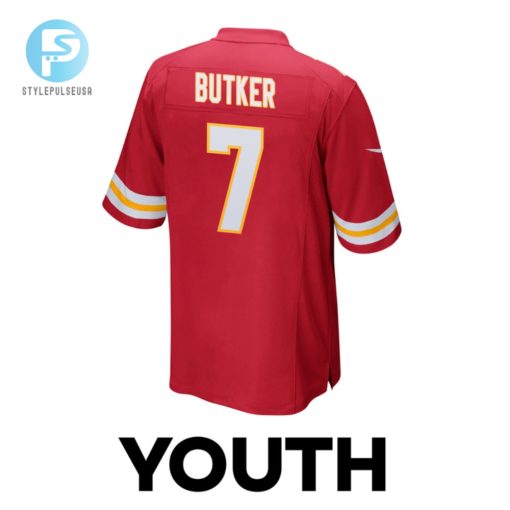 Harrison Butker 7 Kansas City Chiefs Super Bowl Lviii Champions 4 Stars Patch Game Youth Jersey Red stylepulseusa 1 2