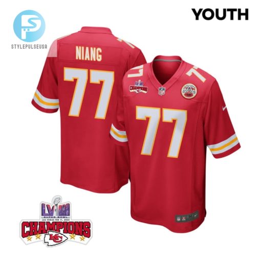 Lucas Niang 77 Kansas City Chiefs Super Bowl Lviii Champions 4 Stars Patch Game Youth Jersey Red stylepulseusa 1