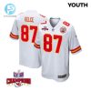 Travis Kelce 87 Kansas City Chiefs Super Bowl Lviii Champions 4 Stars Patch Game Youth Jersey White stylepulseusa 1