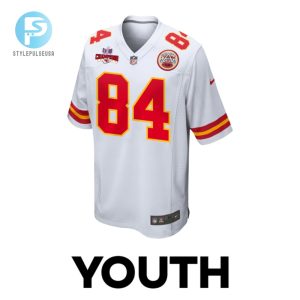 Justin Watson 84 Kansas City Chiefs Super Bowl Lviii Champions 4 Stars Patch Game Youth Jersey White stylepulseusa 1 1