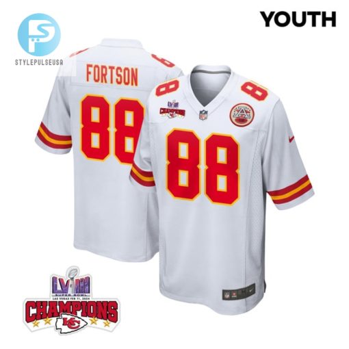 Jody Fortson 88 Kansas City Chiefs Super Bowl Lviii Champions 4 Stars Patch Game Youth Jersey White stylepulseusa 1