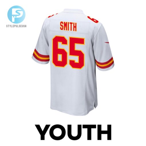 Trey Smith 65 Kansas City Chiefs Super Bowl Lviii Champions 4 Stars Patch Game Youth Jersey White stylepulseusa 1 2