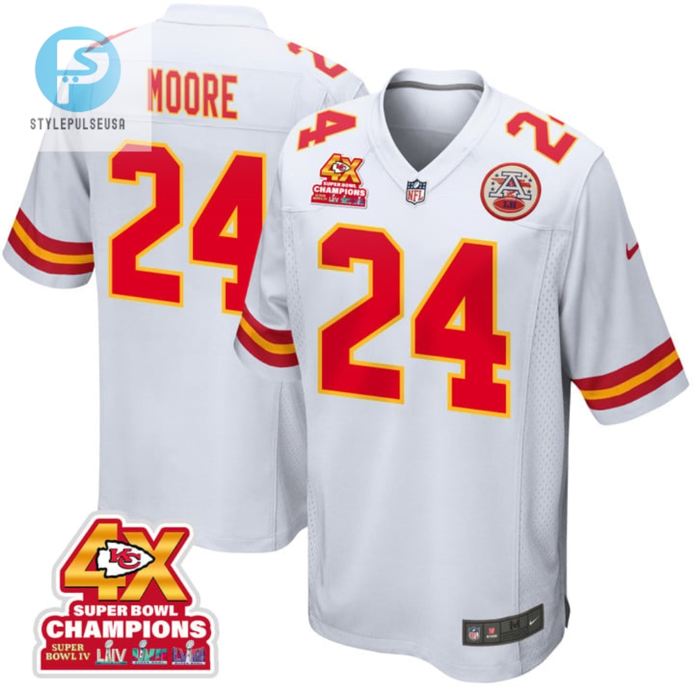 Skyy Moore 24 Kansas City Chiefs Super Bowl Lviii Champions 4X Game Men Jersey White stylepulseusa 1