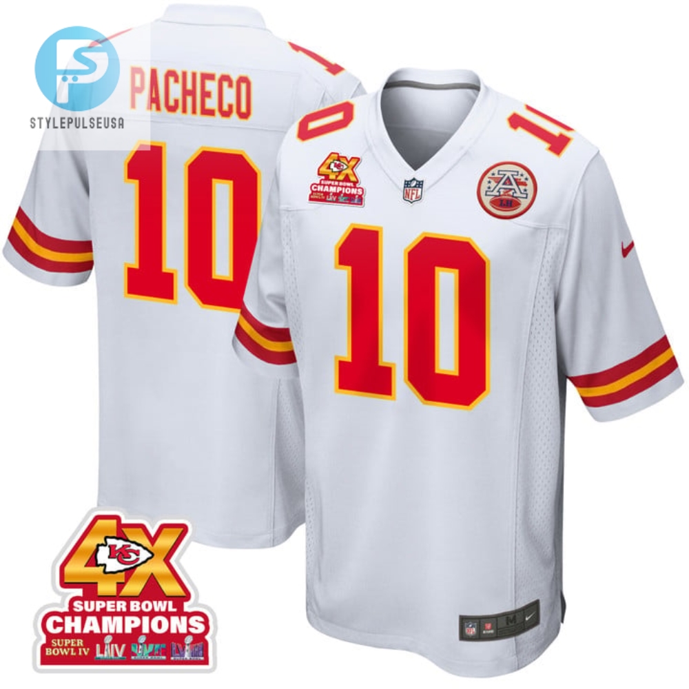Isiah Pacheco 10 Kansas City Chiefs Super Bowl Lviii Champions 4X Game Men Jersey White stylepulseusa 1