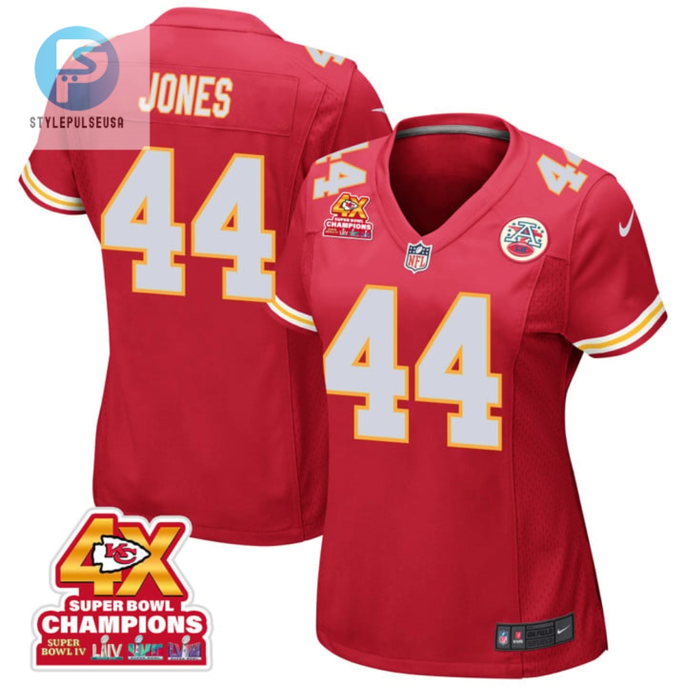 Cam Jones 44 Kansas City Chiefs Super Bowl Lviii Champions 4X Game Women Jersey Red stylepulseusa 1