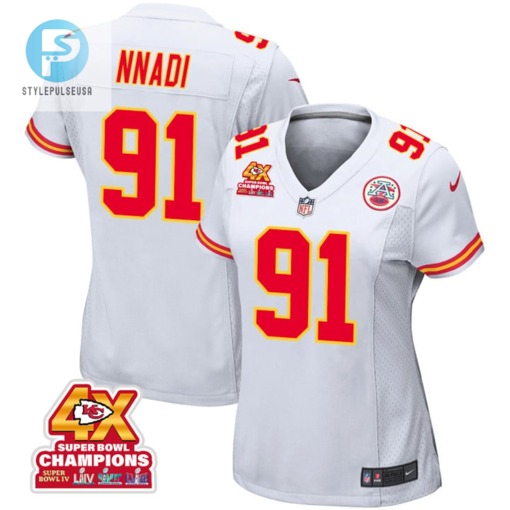 Derrick Nnadi 91 Kansas City Chiefs Super Bowl Lviii Champions 4X Game Women Jersey White stylepulseusa 1
