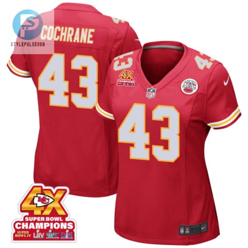 Jack Cochrane 43 Kansas City Chiefs Super Bowl Lviii Champions 4X Game Women Jersey Red stylepulseusa 1