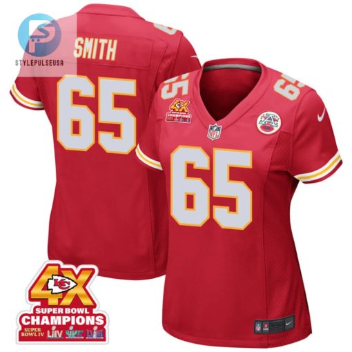 Trey Smith 65 Kansas City Chiefs Super Bowl Lviii Champions 4X Game Women Jersey Red stylepulseusa 1