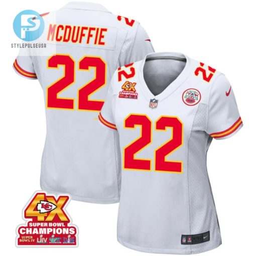 Trent Mcduffie 22 Kansas City Chiefs Super Bowl Lviii Champions 4X Game Women Jersey White stylepulseusa 1
