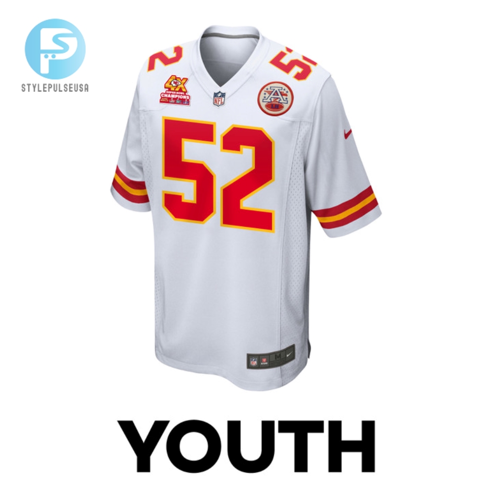 Creed Humphrey 52 Kansas City Chiefs Super Bowl Lviii Champions 4X Game Youth Jersey  White 