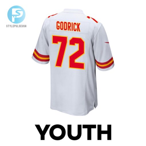 Chukwuebuka Godrick 72 Kansas City Chiefs Super Bowl Lviii Champions 4X Game Youth Jersey White stylepulseusa 1 2