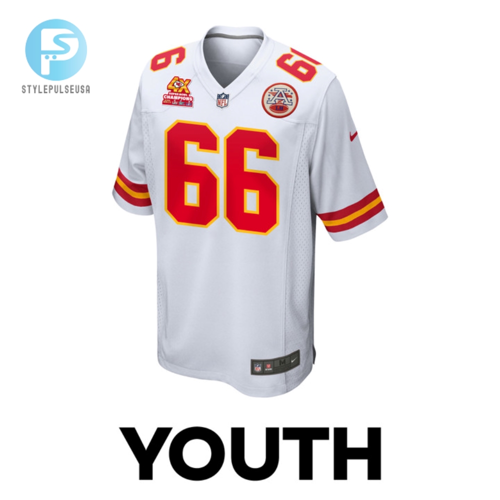 Mike Caliendo 66 Kansas City Chiefs Super Bowl Lviii Champions 4X Game Youth Jersey  White 