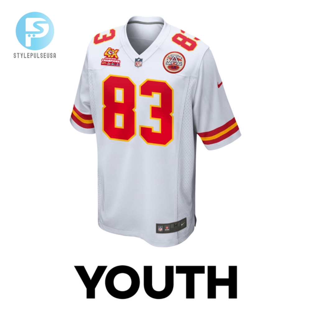 Noah Gray 83 Kansas City Chiefs Super Bowl Lviii Champions 4X Game Youth Jersey  White 