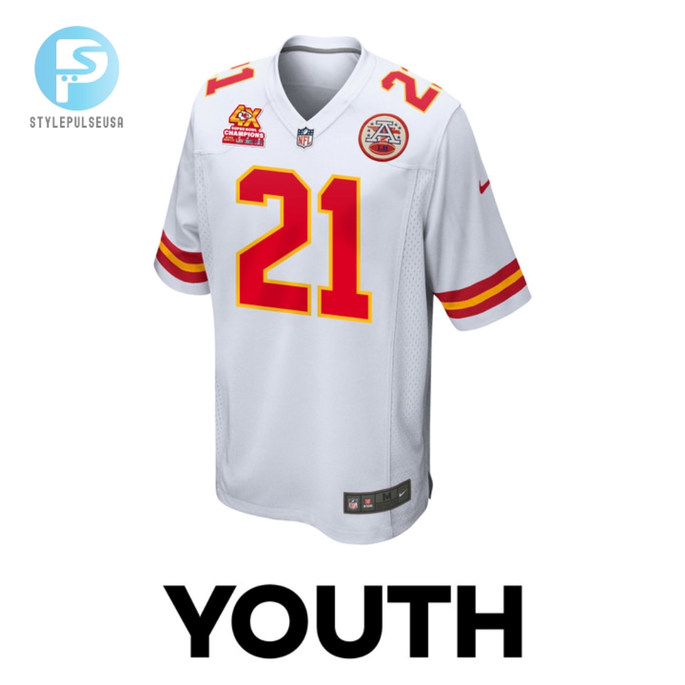 Mike Edwards 21 Kansas City Chiefs Super Bowl Lviii Champions 4X Game Youth Jersey  White 