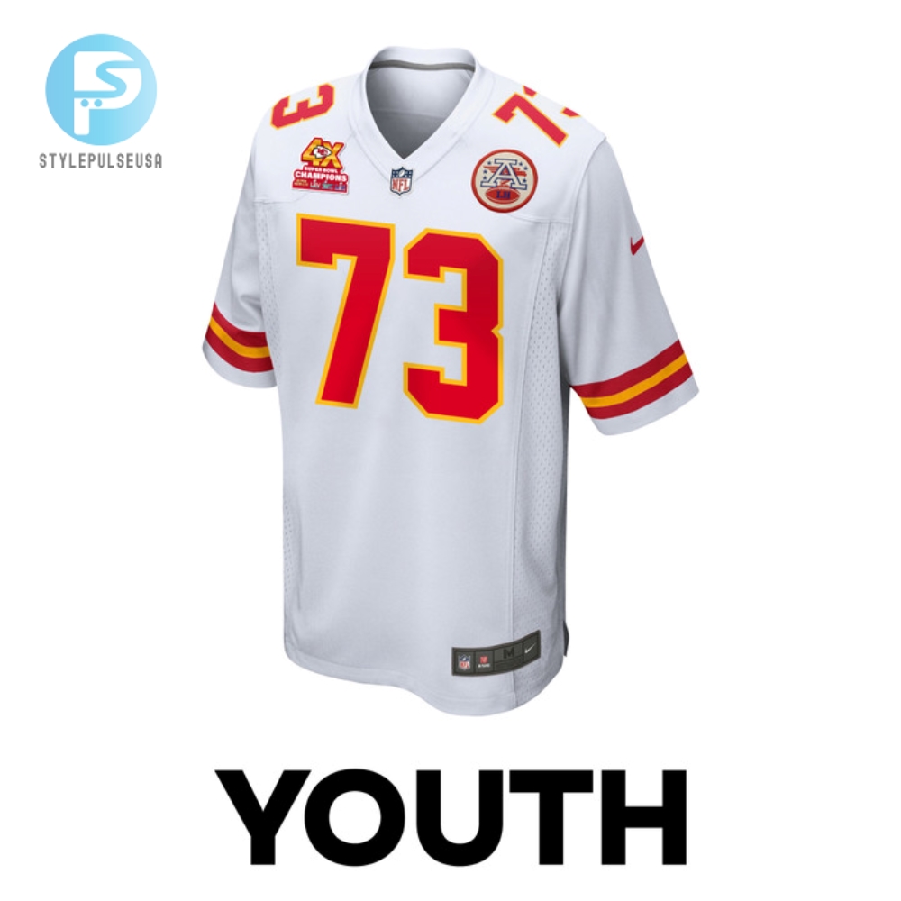Nick Allegretti 73 Kansas City Chiefs Super Bowl Lviii Champions 4X Game Youth Jersey  White 