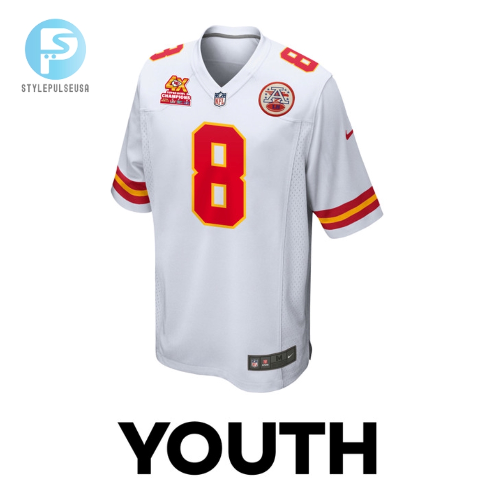 Justyn Ross 8 Kansas City Chiefs Super Bowl Lviii Champions 4X Game Youth Jersey  White 