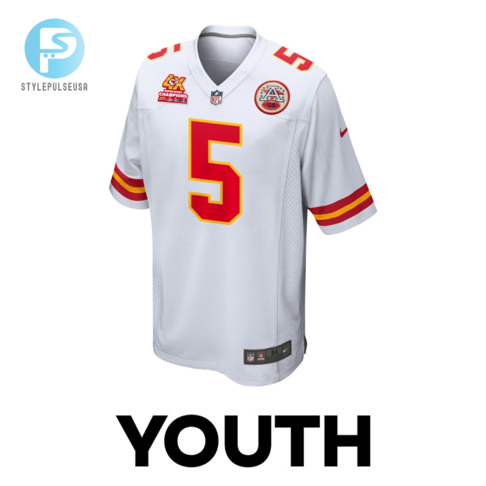 Tommy Townsend 5 Kansas City Chiefs Super Bowl Lviii Champions 4X Game Youth Jersey  White 