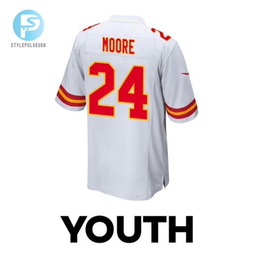 Skyy Moore 24 Kansas City Chiefs Super Bowl Lviii Champions 4X Game Youth Jersey White stylepulseusa 1 2