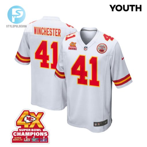 James Winchester 41 Kansas City Chiefs Super Bowl Lviii Champions 4X Game Youth Jersey White stylepulseusa 1