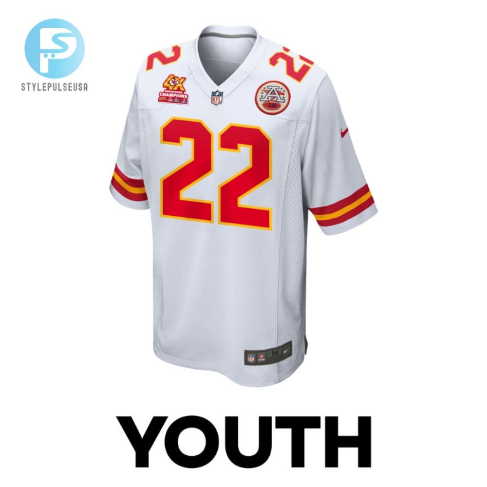 Trent Mcduffie 22 Kansas City Chiefs Super Bowl Lviii Champions 4X Game Youth Jersey  White 