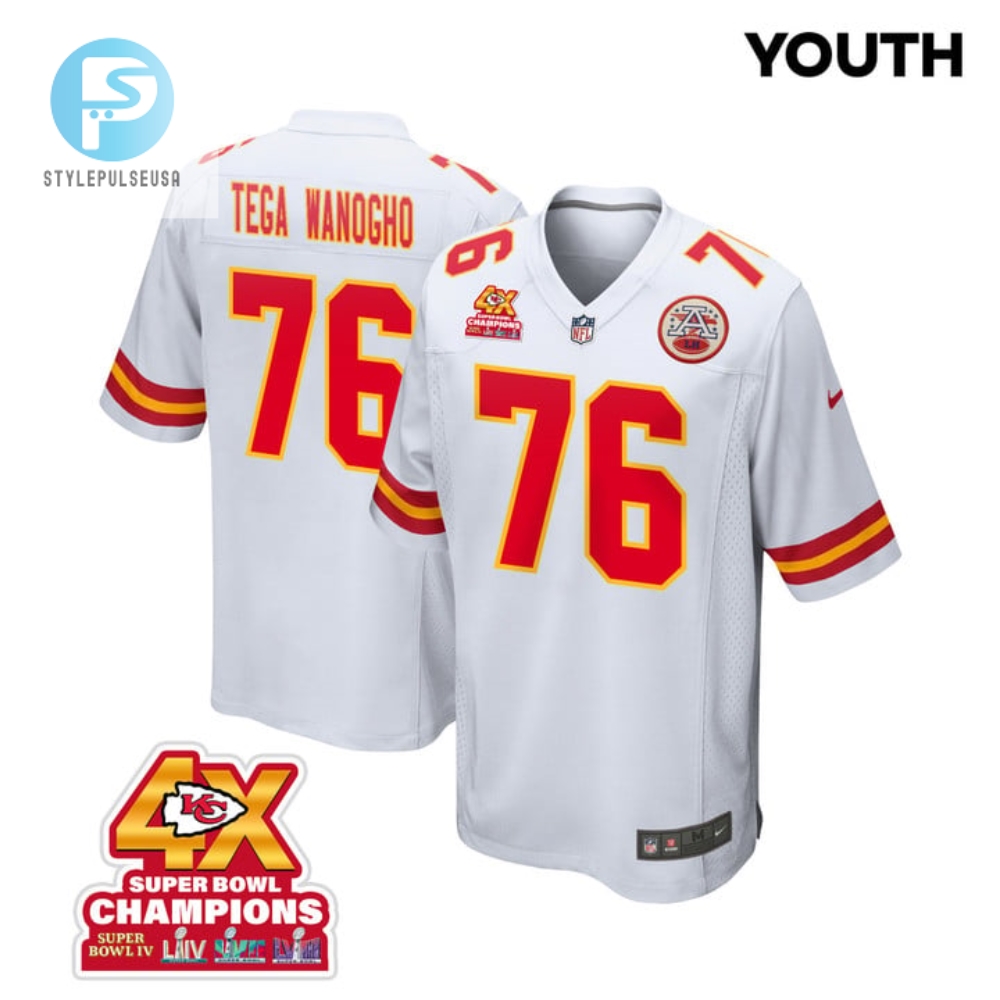 Prince Tega Wanogho 76 Kansas City Chiefs Super Bowl Lviii Champions 4X Game Youth Jersey White stylepulseusa 1