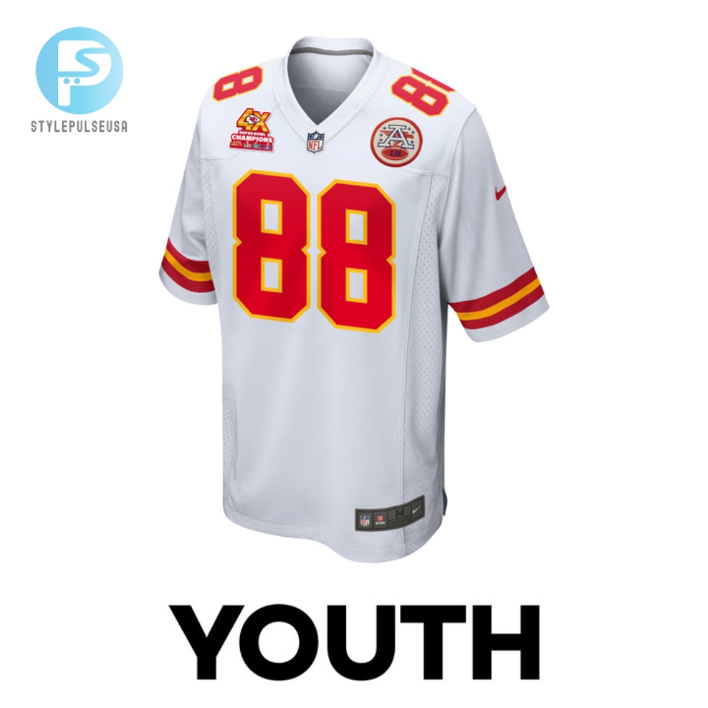Jody Fortson 88 Kansas City Chiefs Super Bowl Lviii Champions 4X Game Youth Jersey  White 