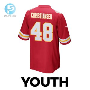 Cole Christiansen 48 Kansas City Chiefs Super Bowl Lviii Champions 4X Game Youth Jersey Red stylepulseusa 1 2