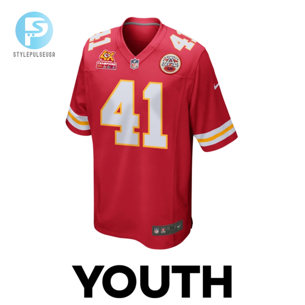 James Winchester 41 Kansas City Chiefs Super Bowl Lviii Champions 4X Game Youth Jersey  Red 