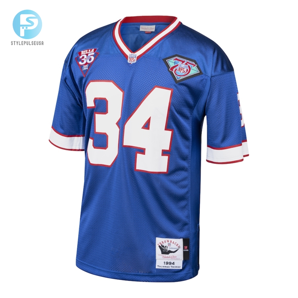 Mens Buffalo Bills 1985 Thurman Thomas Mitchell  Ness Royal Authentic Throwback Retired Player Jersey 