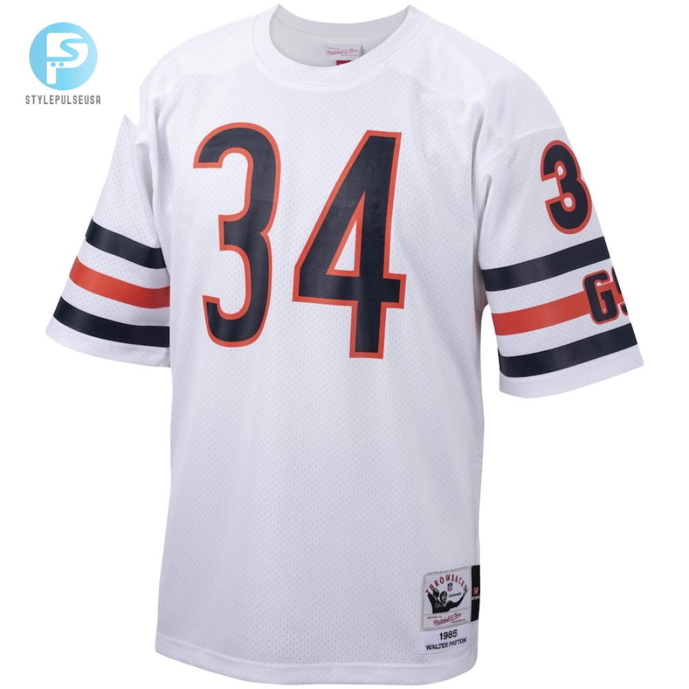 Mens Chicago Bears 1985 Walter Payton Mitchell  Ness White Authentic Throwback Retired Player Jersey 