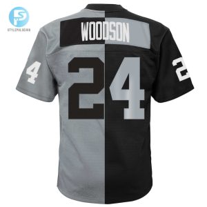 Youth Las Vegas Raiders Charles Woodson Mitchell Ness Blacksilver Split Legacy Jersey stylepulseusa 1 2