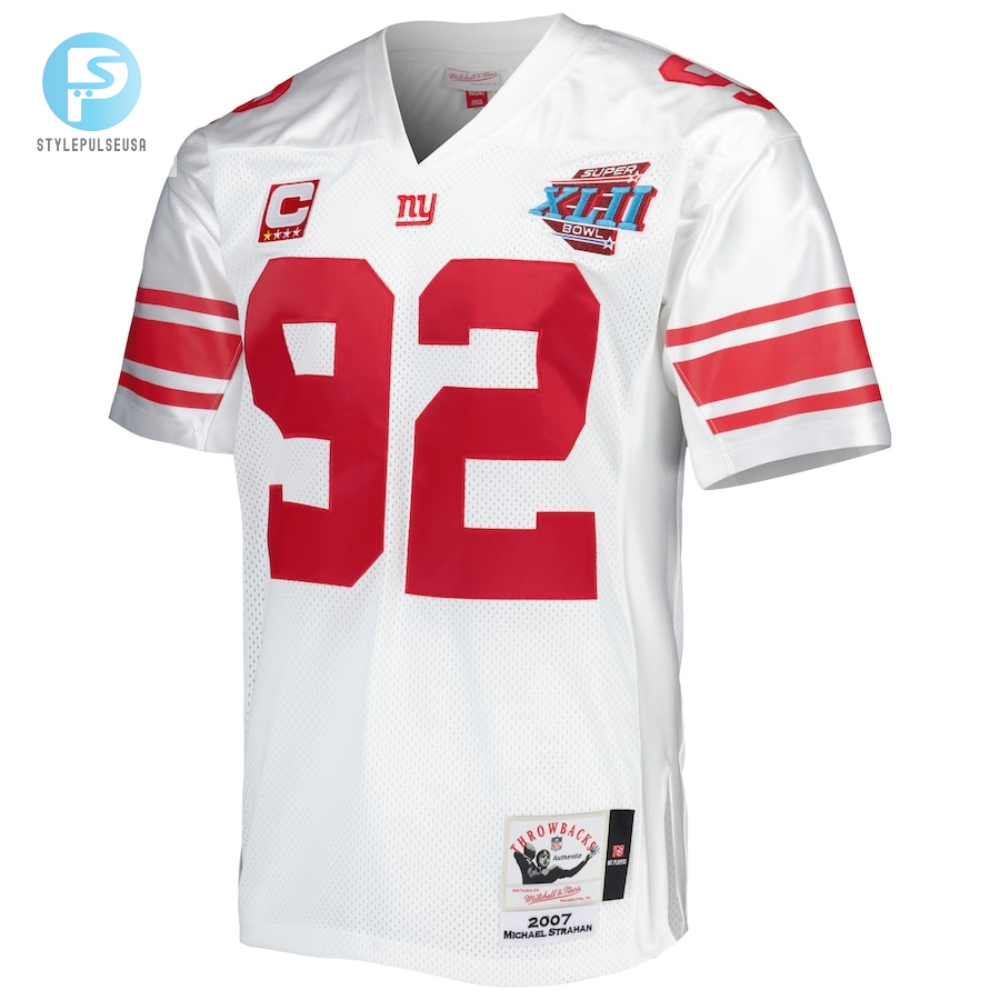 Mens New York Giants 2007 Michael Strahan Mitchell  Ness White Authentic Throwback Retired Player Jersey 