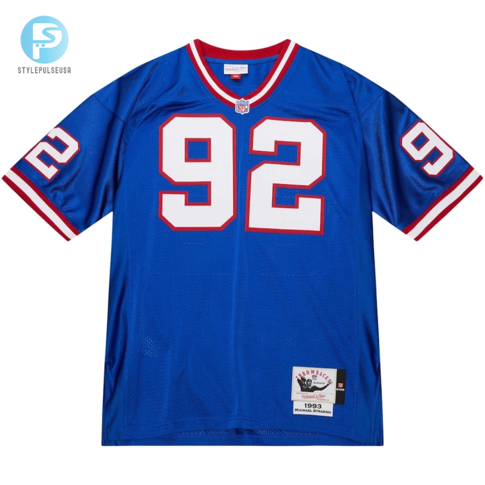 Mens New York Giants 1993 Michael Strahan Mitchell  Ness Royal Authentic Throwback Retired Player Jersey 