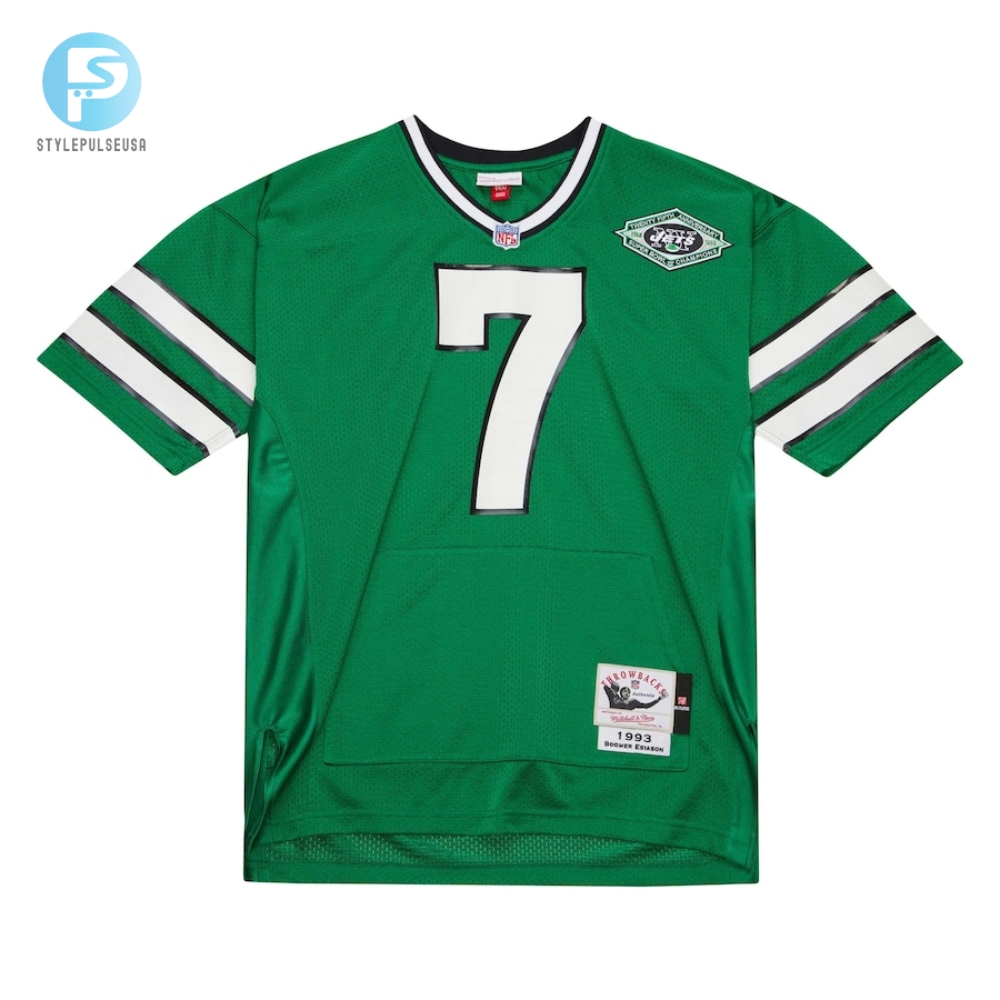 Mens New York Jets Boomer Esiason Mitchell  Ness Kelly Green 1993 Authentic Throwback Retired Player Pocket Jersey 