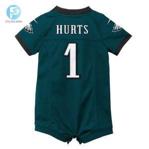 Newborn Infant Philadelphia Eagles Jalen Hurts Nike Midnight Green Game Romper Jersey stylepulseusa 1 2