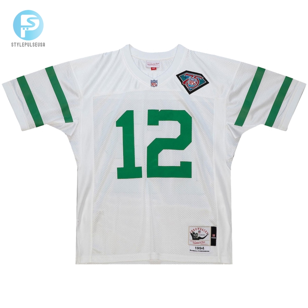 Mens Philadelphia Eagles 1994 Randall Cunningham Mitchell  Ness White Authentic Throwback Retired Player Jersey 