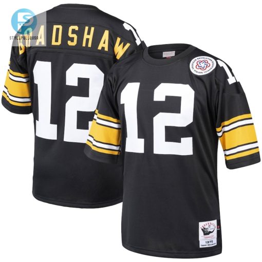 Mens Pittsburgh Steelers Terry Bradshaw Mitchell Ness Black Authentic Throwback Retired Player Jersey stylepulseusa 1