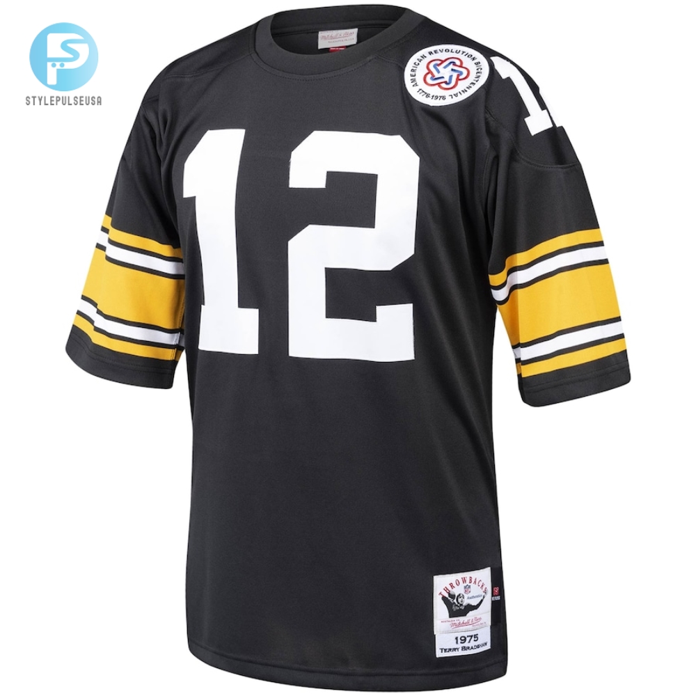 Mens Pittsburgh Steelers Terry Bradshaw Mitchell  Ness Black Authentic Throwback Retired Player Jersey 