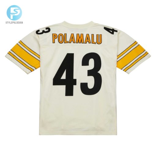 Mens Pittsburgh Steelers Troy Polamalu Mitchell Ness Cream Chainstitch Legacy Jersey stylepulseusa 1 2