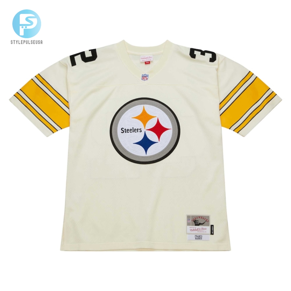 Mens Pittsburgh Steelers Franco Harris Mitchell  Ness Cream Chainstitch Legacy Jersey 