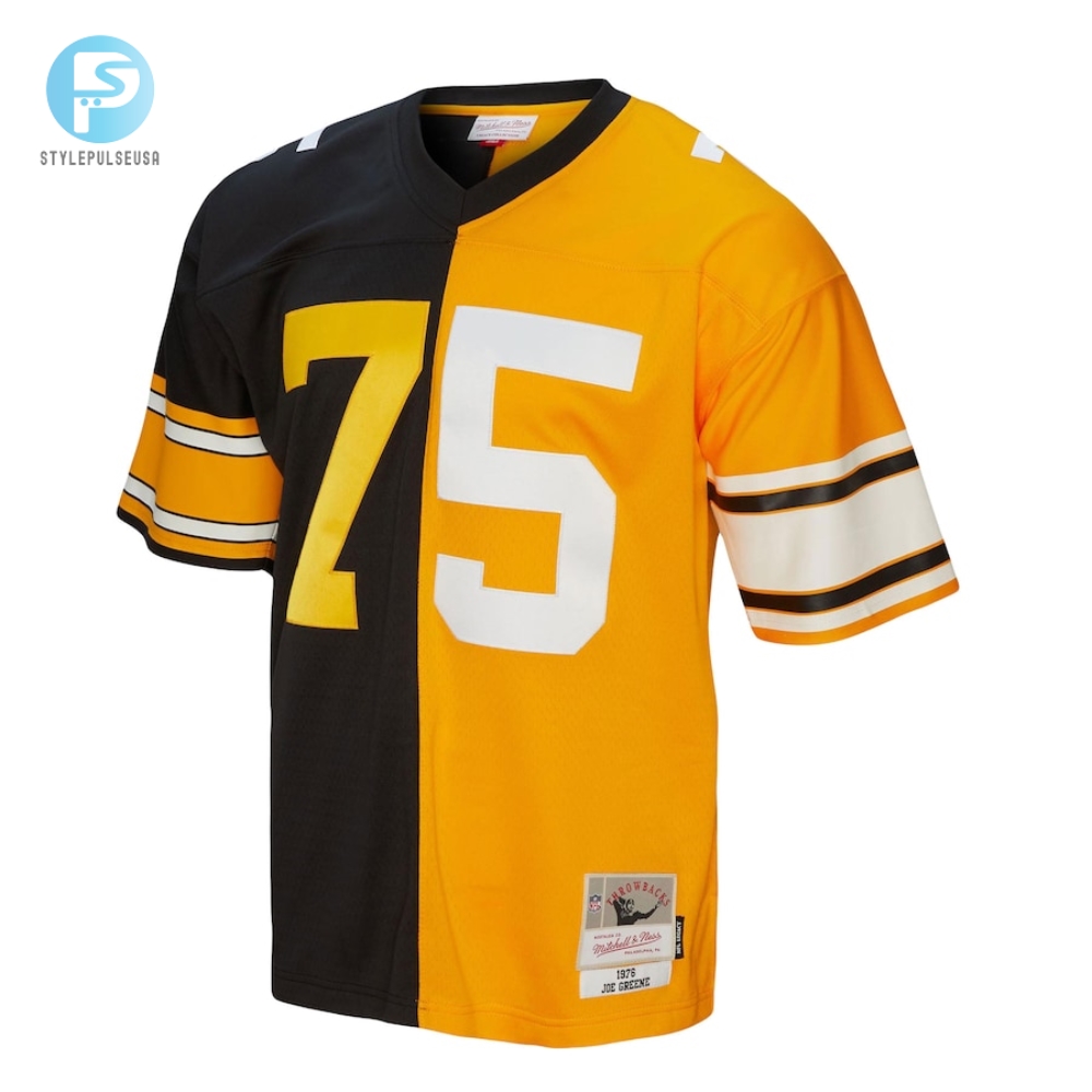 Mens Pittsburgh Steelers Joe Greene Mitchell  Ness Blackgold 1976 Split Legacy Replica Jersey 