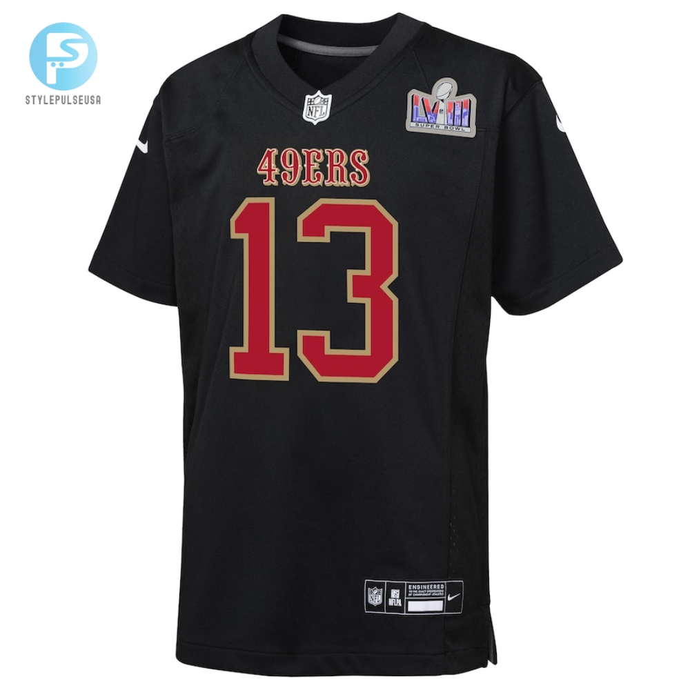 Youth San Francisco 49Ers Brock Purdy Nike Black Super Bowl Lviii Patch Carbon Fashion Game Jersey 