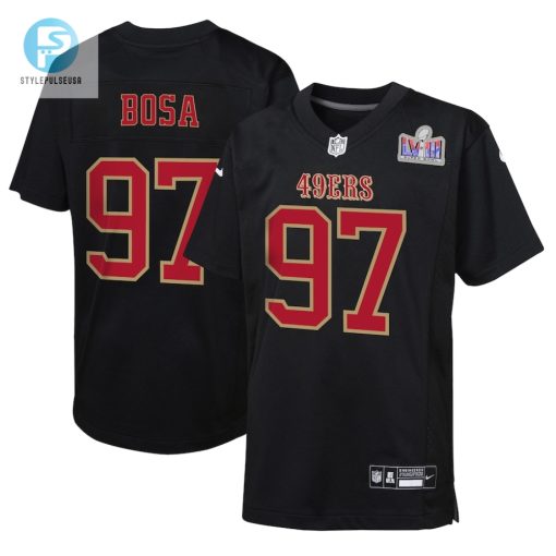 Youth San Francisco 49Ers Nick Bosa Nike Black Super Bowl Lviii Patch Carbon Fashion Game Jersey stylepulseusa 1