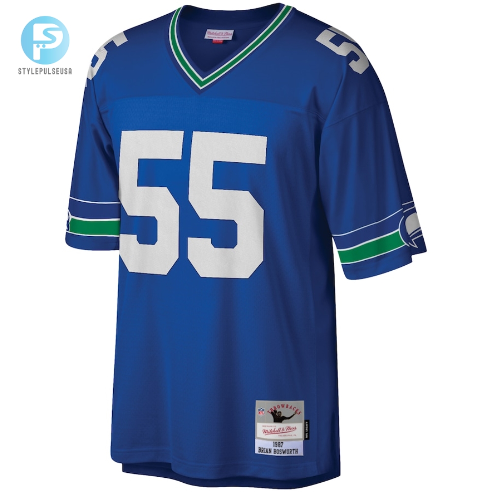 Mens Seattle Seahawks Brian Bosworth Mitchell  Ness Royal Legacy Replica Jersey 