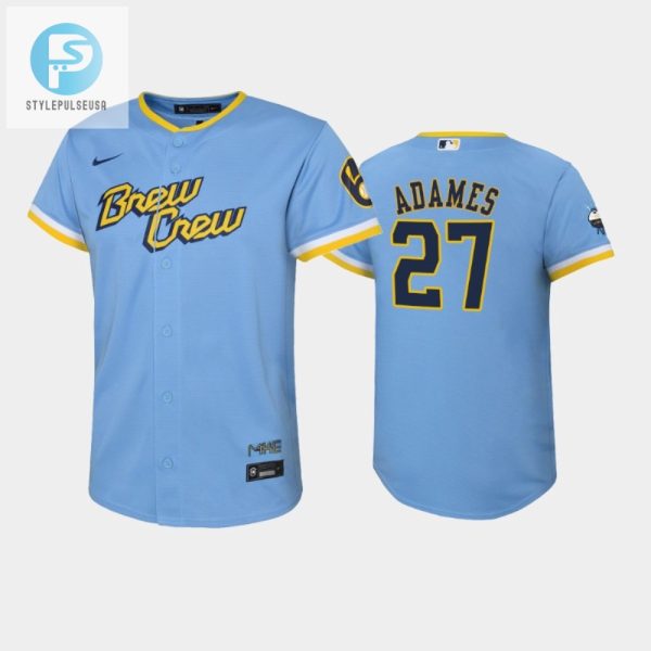 Decked Out In Brew Crew Blue Youth Adames Jersey 2223 stylepulseusa 1 1