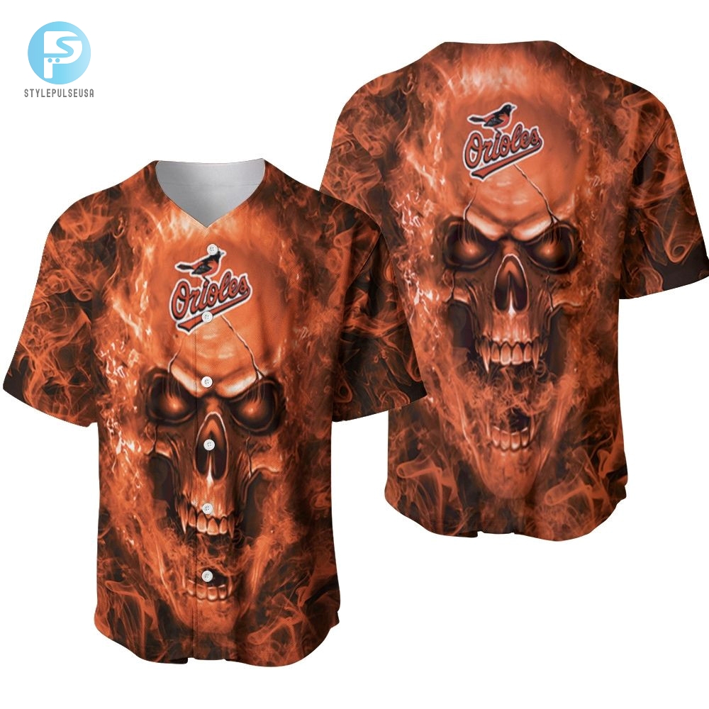 Rock N Roll With Orioles Hilarious Skull Baseball Jersey