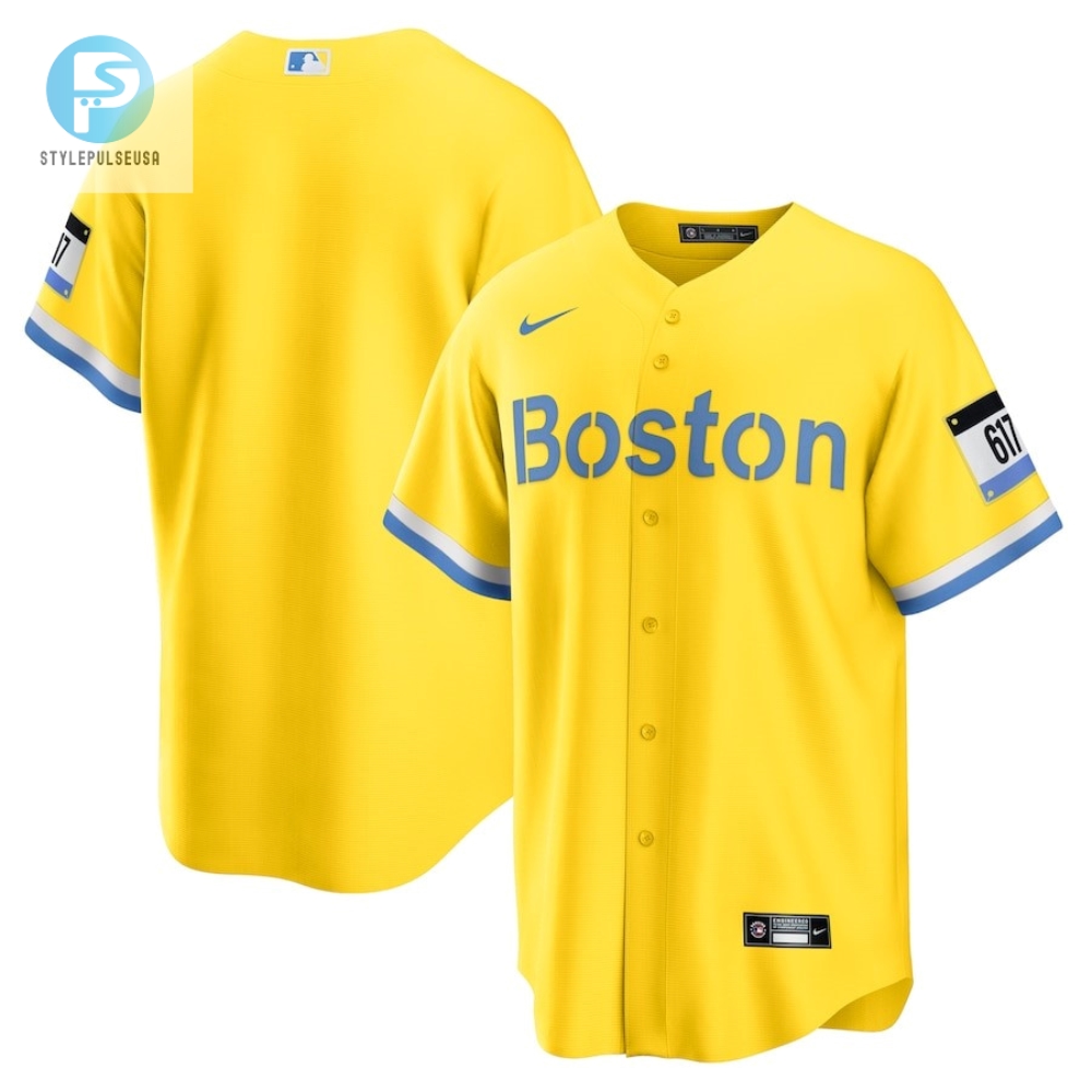 Hit A Homer In Gold Boldly Blue Red Sox Mens Jersey