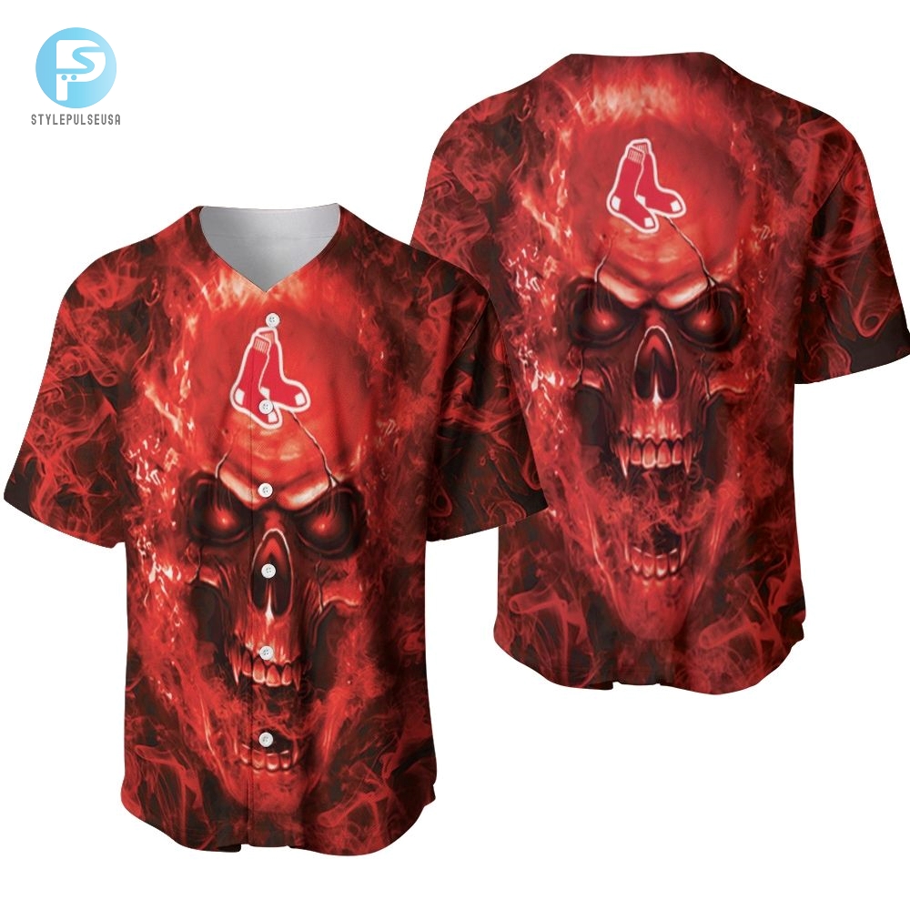 Rock Out Red Sox Style Funny Fan Skull Baseball Jersey