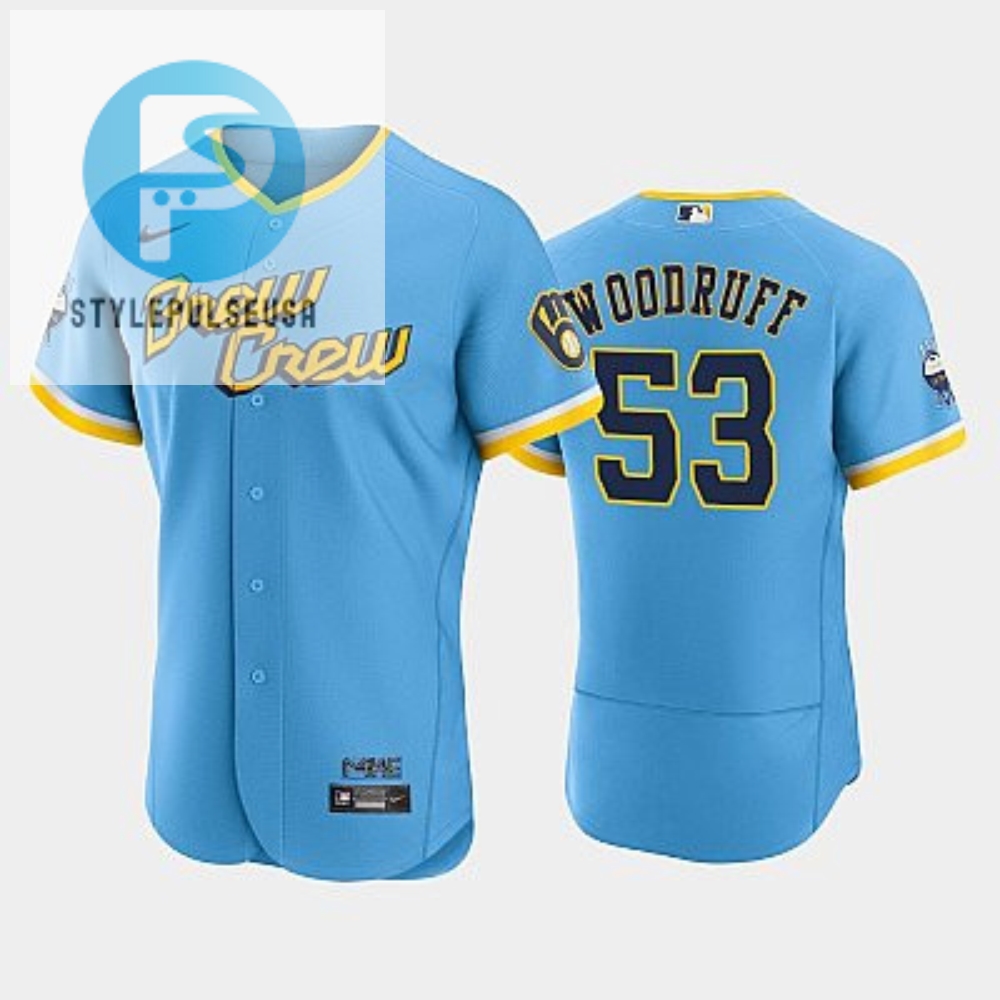 Get Brewed Brandon Woodruff 53 Powder Blue Jersey  Hilarious